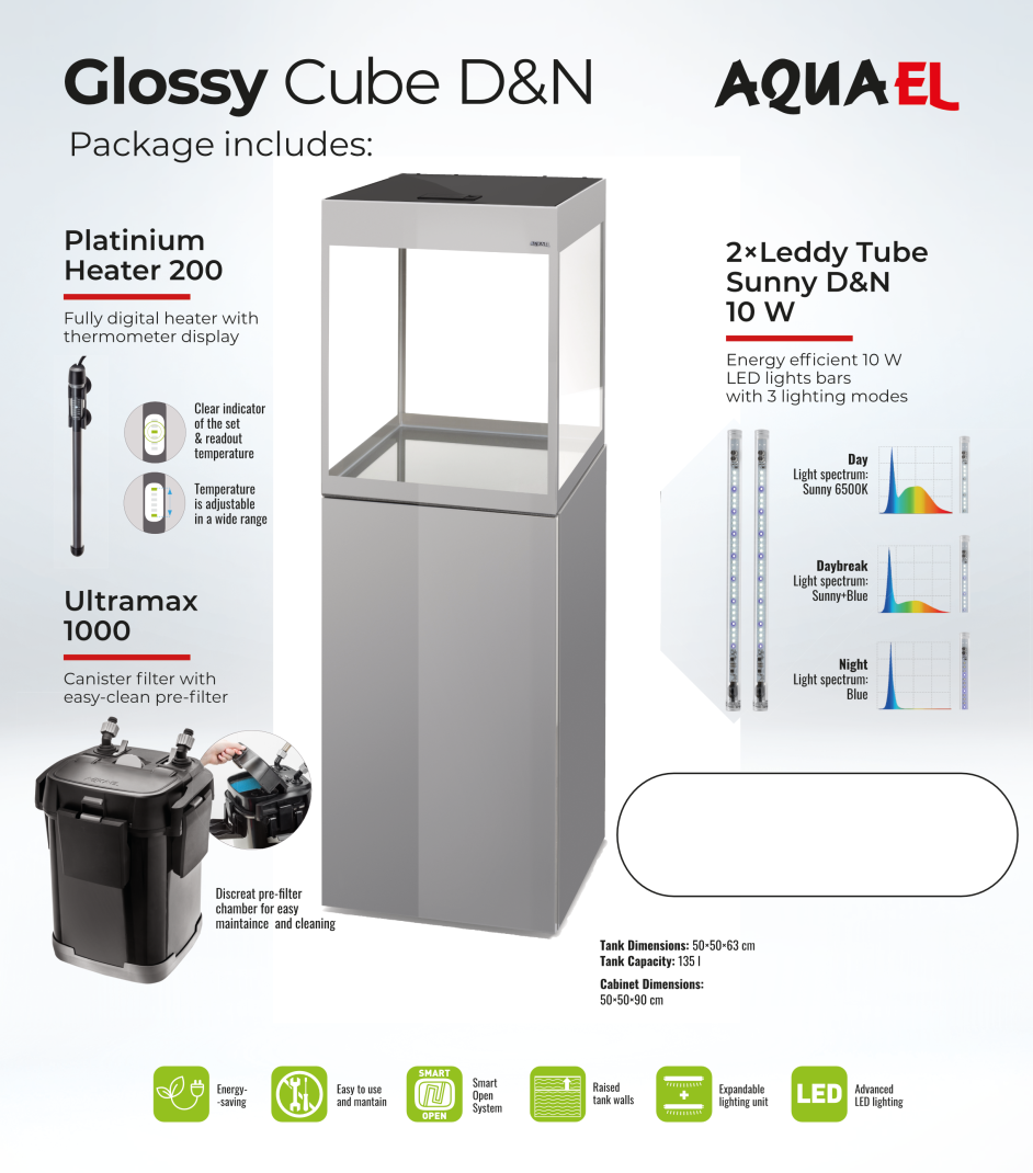Aquael Glossy Cube 50 Grey Package 135Lt